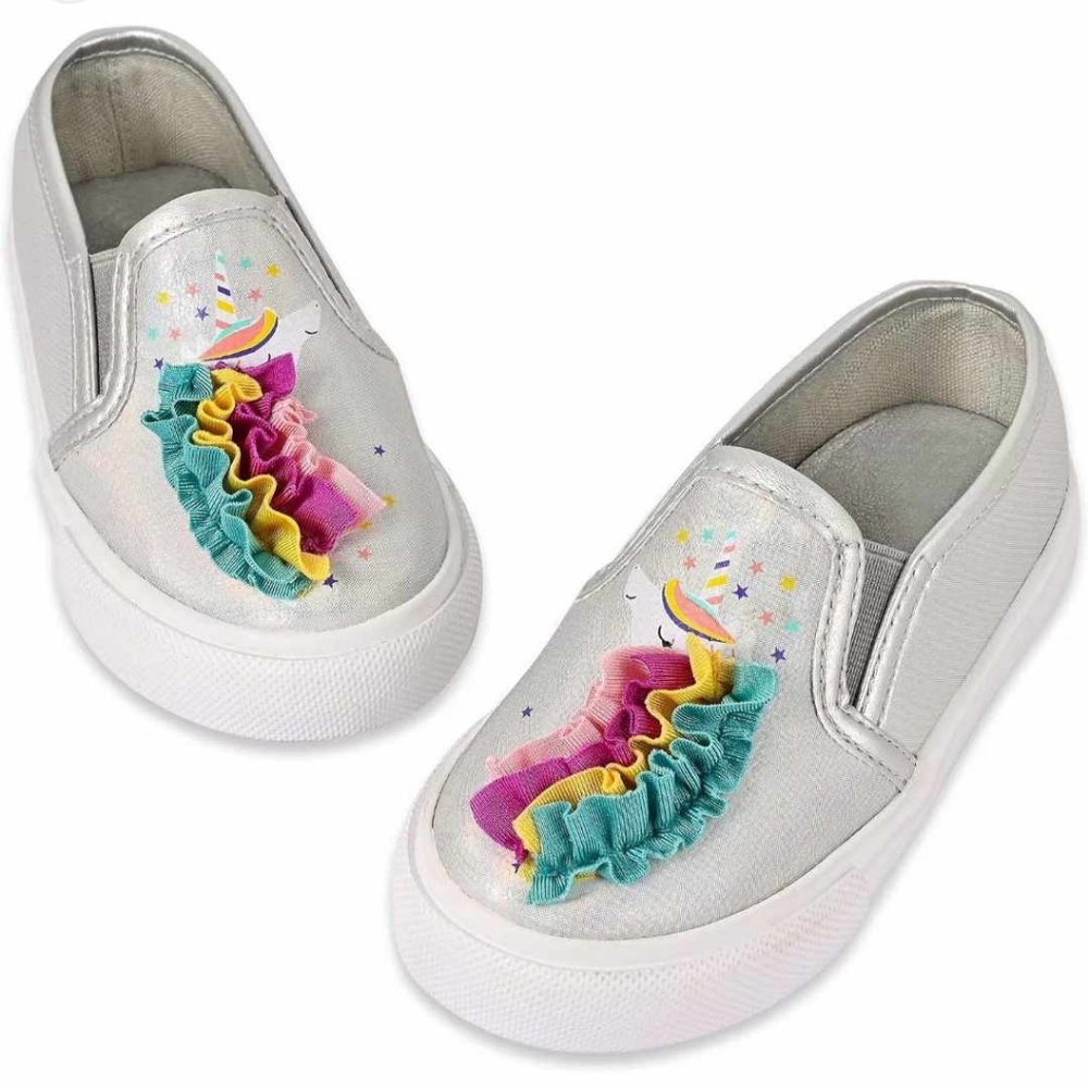 🆕Girls Sneakers Shoes Toddler Slip On Metallic Holographic Loafers Shoes Sz12